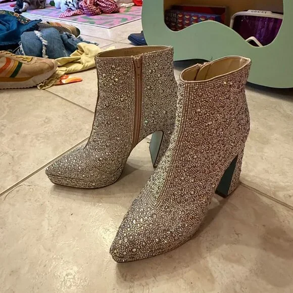 Betsey Johnson Della size 8 glitter gem rhinestone Glamorous boots - Picture 4 of 8